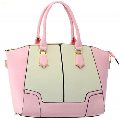 Faux Leather  Shoulder Hand Bag MY8770 37657 Light Pink / Beige.